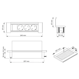 SLIM BOX SCHUKO 3-fach Steckdosenleiste für den Innenbereich 230V / Edelstahl