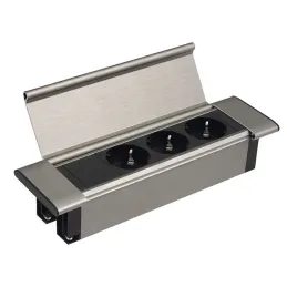 SLIM BOX SCHUKO 3-fach Steckdosenleiste für den Innenbereich 230V / Edelstahl