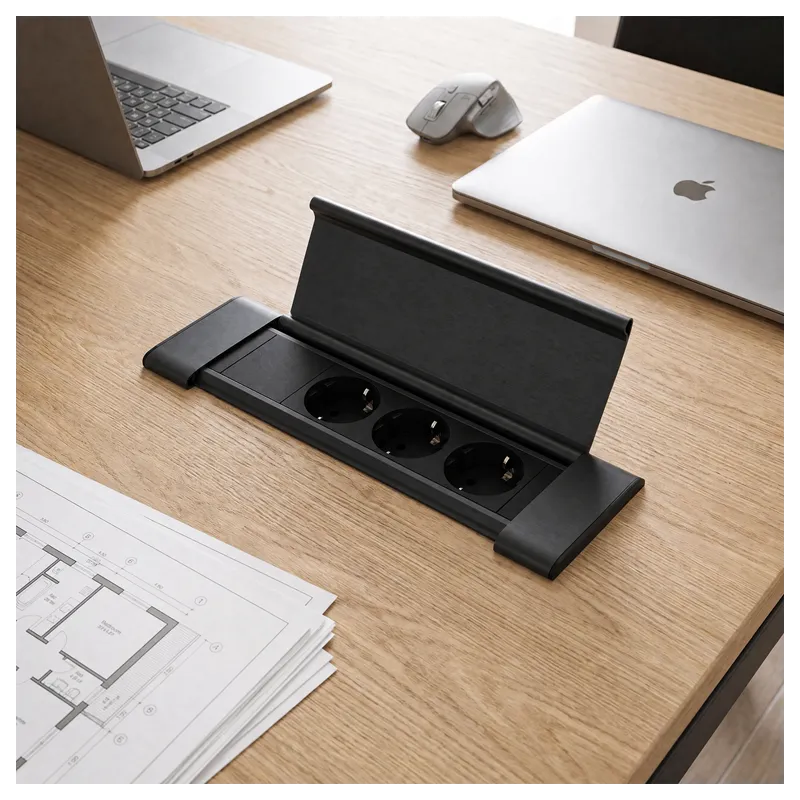 Innenraum-Steckdosenleiste SLIM BOX SCHUKO 3x 230V / Schwarz matt