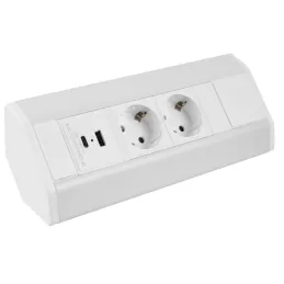 Innen-Steckdosenleiste CORNER SCHUKO 2x 230V + USB A-C / Weiß matt