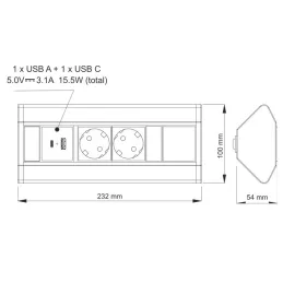 Innen-Steckdosenleiste CORNER SCHUKO 2x 230V + USB A-C / Weiß matt