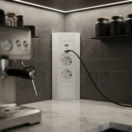 Innen-Steckdosenleiste CORNER SCHUKO 2x 230V + USB A-C / Weiß matt