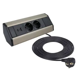 Innen-Steckdosenleiste CORNER SCHUKO 2x 230V + USB A-C / Edelstahl