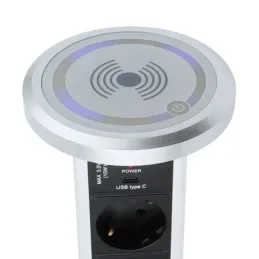 Automatische ausfahrbare elektrische Steckdose ASTRA SCHUKO 3x230V + 2xUSB A-C / Aluminium