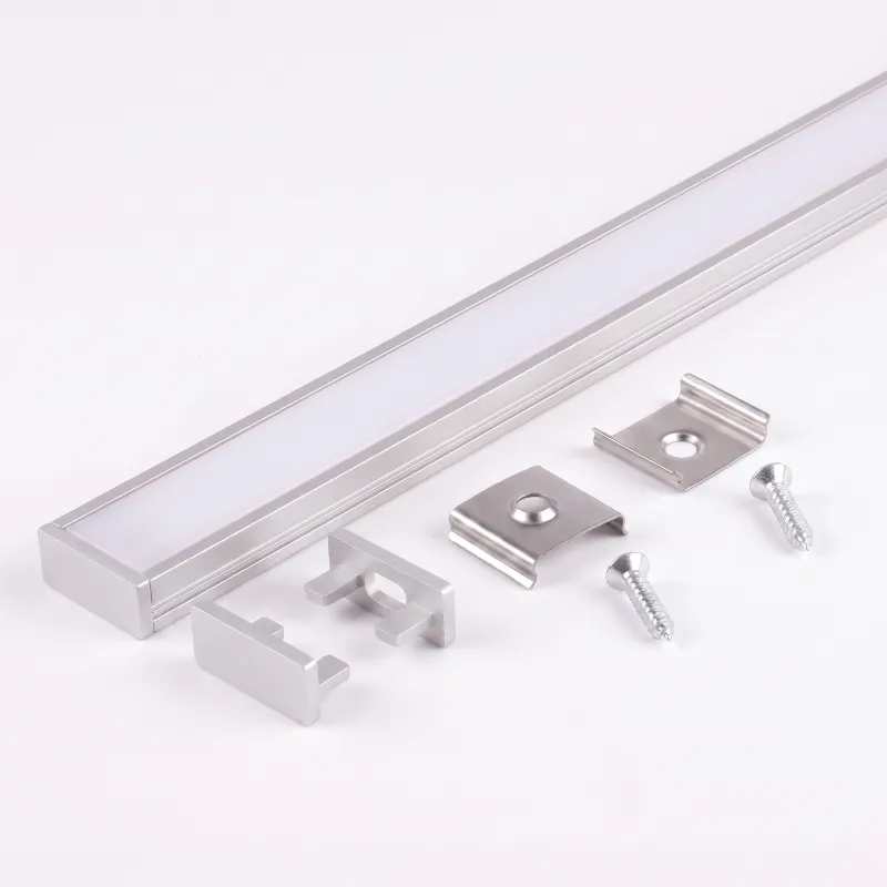 Set 1m Profil ZARIA für LED-Beleuchtung mit milchiger Abdeckung, Endkappen und Befestigung / Aluminium