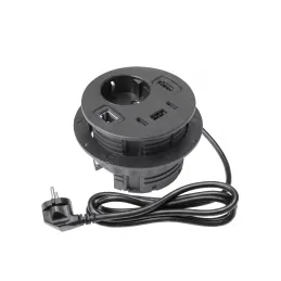 Büro-Tischsteckdose OFFICE SMART 80 SCHUKO 1x230V + USB A-C + HDMI + Rj45 / Schwarz