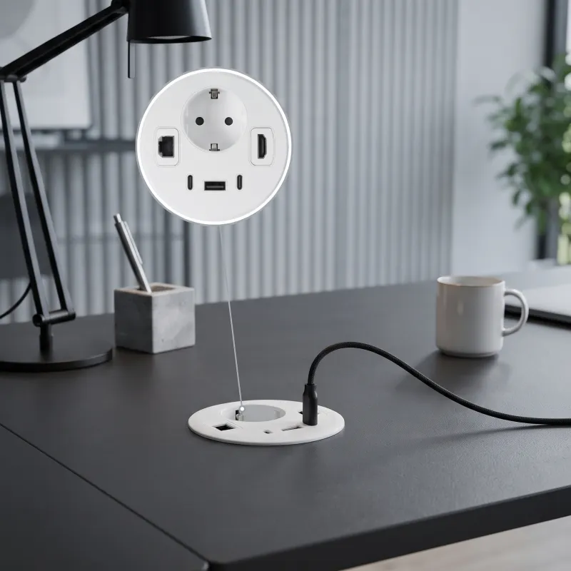 Büro-Tischsteckdose OFFICE SMART 80 SCHUKO 1x230V + USB A-C + HDMI + Rj45 / Weiß