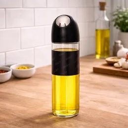 Glasflasche für Olivenöl oder Essig mit automatischem Öffnungsmechanismus 510 ml / Schwarz
