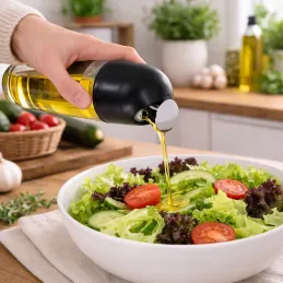 Glasflasche für Olivenöl oder Essig mit automatischem Öffnungsmechanismus 510 ml / Schwarz