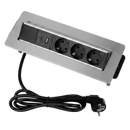 Ausklappbare Steckdose AMBIENTE SCHUKO 3x230V + USB A-C / Edelstahl
