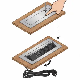 Ausklappbare Steckdose AMBIENTE SCHUKO 3x230V + USB A-C / Edelstahl