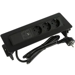Ausklappbare Steckdose AMBIENTE SCHUKO 3x230V + USB A-C / Schwarz matt