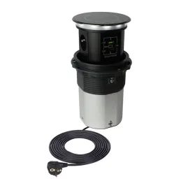 Automatische ausfahrbare Steckdose AMBIENTE SCHUKO 3x230V + USB A-C mit Licht und Ladefunktion / Schwarzes Glas