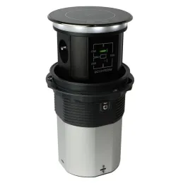 Automatische ausfahrbare Steckdose AMBIENTE SCHUKO 3x230V + USB A-C mit Licht und Ladefunktion / Schwarzes Glas