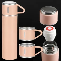 Design-Thermosflasche mit 3 Bechern 400 ml / Rosa
