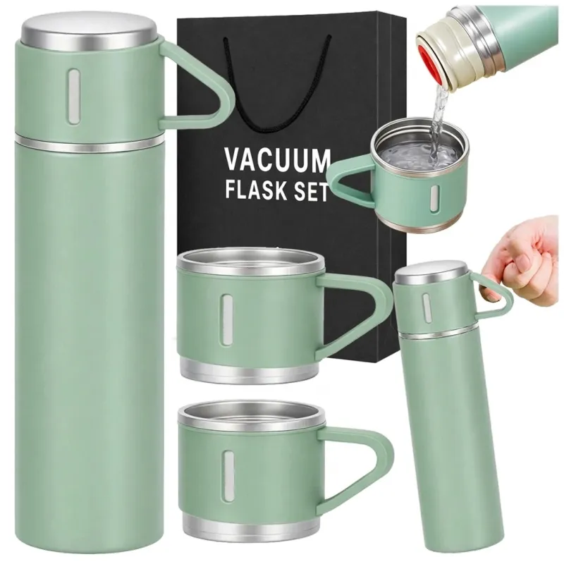 Design-Thermoskanne mit 3 Bechern 400 ml / Grün