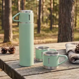 Design-Thermoskanne mit 3 Bechern 400 ml / Grün