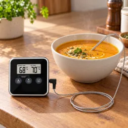 LCD-Lebensmittelthermometer mit Sonde und Magnet / Schwarz