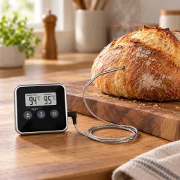 LCD-Lebensmittelthermometer mit Sonde und Magnet / Schwarz
