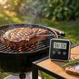 LCD-Lebensmittelthermometer mit Sonde und Magnet / Schwarz