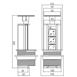 Ausziehbare elektrische Steckdose BIGG 100 FRENCH 3x230V / Schwarz