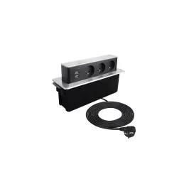 Ausziehbare elektrische Steckdose HOPBOX FRENCH / Gebürstetes Aluminium