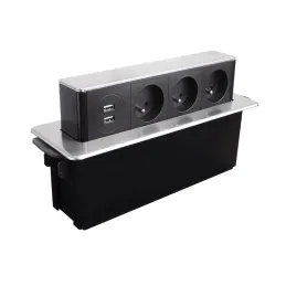 Ausziehbare elektrische Steckdose HOPBOX FRENCH / Gebürstetes Aluminium